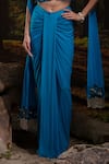 Harshita Jain_Blue Lycra, Net Embroidery, Beads, Tassels Halter Neck Bustier Skirt Set _Online_at_Aza_Fashions