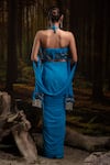Shop_Harshita Jain_Blue Lycra, Net Embroidery, Beads, Tassels Halter Neck Bustier Skirt Set _at_Aza_Fashions