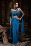 Shop_Harshita Jain_Blue Lycra, Net Embroidery, Beads, Tassels Halter Neck Bustier Skirt Set _Online_at_Aza_Fashions