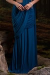 Buy_Harshita Jain_Cobalt Lycra, Net Embroidery, Beads Pleated Pre-draped Saree With Blouse _Online_at_Aza_Fashions