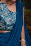 Shop_Harshita Jain_Cobalt Lycra, Net Embroidery, Beads Pleated Pre-draped Saree With Blouse _Online_at_Aza_Fashions