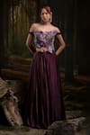 Buy_Harshita Jain_Purple Embroidery, Beads Off-shoulder 3d Floral Hand Blouse With Lehenga _at_Aza_Fashions