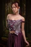 Harshita Jain_Purple Embroidery, Beads Off-shoulder 3d Floral Hand Blouse With Lehenga _at_Aza_Fashions