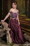 Buy_Harshita Jain_Purple Embroidery, Beads Off-shoulder 3d Floral Hand Blouse With Lehenga 