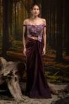 Shop_Harshita Jain_Purple Embroidery, Sequins Off-shoulder 3d Hand Blouse With Draped Skirt _at_Aza_Fashions