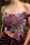 Buy_Harshita Jain_Purple Embroidery, Sequins Off-shoulder 3d Hand Blouse With Draped Skirt _Online_at_Aza_Fashions