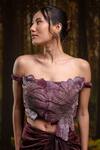Shop_Harshita Jain_Purple Embroidery, Sequins Off-shoulder 3d Hand Blouse With Draped Skirt _Online_at_Aza_Fashions