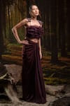 Buy_Harshita Jain_Purple Organza, Gingham Embroidery, Beads Square Floral Hand Bustier With Skirt _Online_at_Aza_Fashions