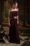 Shop_Harshita Jain_Purple Organza, Gingham Embroidery, Beads Square Floral Hand Bustier With Skirt _at_Aza_Fashions