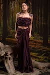 Buy_Harshita Jain_Purple Organza, Gingham Embroidery, Beads Square Floral Hand Bustier With Skirt _at_Aza_Fashions