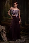 Buy_Harshita Jain_Purple Viscose, Satin Embroidery 3d Floral Motif Blouse With Trouser _at_Aza_Fashions