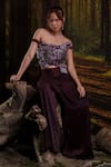 Buy_Harshita Jain_Purple Viscose, Satin Embroidery 3d Floral Motif Blouse With Trouser _Online_at_Aza_Fashions