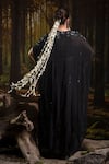Shop_Harshita Jain_Black Open , Square Sheer Embroidered Cape Pant Set _at_Aza_Fashions