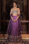 Buy_Vana Ethnics_Purple Silk, Tissue Mirrors, Beads, Sequins, The Manmohini Hand Lehenga Set _at_Aza_Fashions