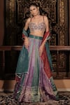 Buy_Vana Ethnics_Red Tissue, Brocade Embroidery, Stones, The Ratnakari Embellished Lehenga Set _at_Aza_Fashions
