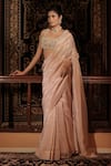 Vana Ethnics_Blush Tissue Pearls, Stones, The Hiramoti Kundan Embellished Saree With Blouse _at_Aza_Fashions