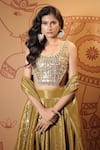 Vana Ethnics_Gold Tissue Mirrors, Stones, Embroidery The Sheesh Mahal Embellished Lehenga Set _Online_at_Aza_Fashions