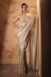 Vana Ethnics_Green Tissue Beads, Zari, The Nirvana Border Embellished Saree With Blouse _at_Aza_Fashions