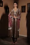 Buy_Vana Ethnics_Brown Tissue Gemstones, Pearls, The Tamra Sundari Neckline Embroidered Kurta Set _at_Aza_Fashions