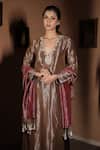 Buy_Vana Ethnics_Brown Tissue Gemstones, Pearls, The Tamra Sundari Neckline Embroidered Kurta Set _Online_at_Aza_Fashions