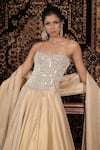 Vana Ethnics_Ivory Tissue Mirrors, Pearls, The Sitara Spark Embellished Corset Lehenga Set _Online_at_Aza_Fashions