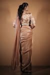 Shop_Vana Ethnics_Rose Gold Tissue Zari, Mirrors, Beads, The Whispering Saree With Blouse _at_Aza_Fashions