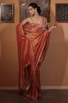 Buy_Vana Ethnics_Orange Tissue Embroidery, Zari, Sequins, The Ambar Sandhya Saree With Blouse _Online_at_Aza_Fashions
