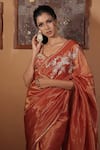 Vana Ethnics_Orange Tissue Embroidery, Zari, Sequins, The Ambar Sandhya Saree With Blouse _at_Aza_Fashions