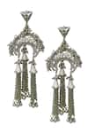 Shop_Vaidaan_Silver Plated Pearls, Beads, Chains, Tassels Silsaar Embellished Earrings _at_Aza_Fashions