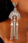 Buy_Vaidaan_Silver Plated Pearls, Beads, Chains, Tassels Silsaar Embellished Earrings _at_Aza_Fashions