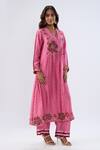 Shop_Label Niti Bothra_Pink Silk, Tencel Beads, Sequins, Embroidery Blossom Gathered Yoke Kurta Set _Online_at_Aza_Fashions