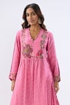 Shop_Label Niti Bothra_Pink Silk, Tencel Beads, Sequins, Embroidery Blossom Gathered Yoke Kurta Set 