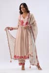 Buy_Label Niti Bothra_Pink , Tencel, Organza Beads, Blossom Ivory Gathered Yoke Kurta Set _at_Aza_Fashions