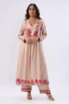 Buy_Label Niti Bothra_Pink , Tencel, Organza Beads, Blossom Ivory Gathered Yoke Kurta Set _Online_at_Aza_Fashions