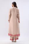 Shop_Label Niti Bothra_Pink , Tencel, Organza Beads, Blossom Ivory Gathered Yoke Kurta Set _at_Aza_Fashions