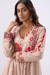Label Niti Bothra_Pink , Tencel, Organza Beads, Blossom Ivory Gathered Yoke Kurta Set _at_Aza_Fashions