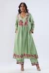 Label Niti Bothra_Green Tencel, Silk Organza Beads, Sequins, Embroidery, Floral Pattern Kurta Set _Online_at_Aza_Fashions