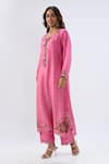 Buy_Label Niti Bothra_Pink Tencel, Silk Organza Embroidery, Beads, Sequins Polka Dot Print Kurta Set _Online_at_Aza_Fashions