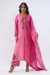 Buy_Label Niti Bothra_Pink Tencel, Silk Organza Embroidery, Beads, Sequins Polka Dot Print Kurta Set _at_Aza_Fashions
