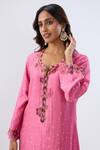 Label Niti Bothra_Pink Tencel, Silk Organza Embroidery, Beads, Sequins Polka Dot Print Kurta Set _at_Aza_Fashions