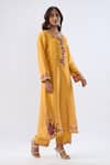 Shop_Label Niti Bothra_Yellow Tencel, Silk Organza Embroidery, Beads, Sequins Blossom Pattern Kurta Set _Online_at_Aza_Fashions