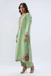 Label Niti Bothra_Green Tencel, , Organza Embroidery, Beads, Floral Pattern Kurta Set _Online_at_Aza_Fashions