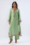 Buy_Label Niti Bothra_Green Tencel, , Organza Embroidery, Beads, Floral Pattern Kurta Set _Online_at_Aza_Fashions