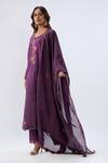 Label Niti Bothra_Purple Tencel, Silk Organza Embroidery, Beads, Sequins Blossom Pattern Kurta Set _Online_at_Aza_Fashions