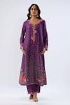 Shop_Label Niti Bothra_Purple Tencel, Silk Organza Embroidery, Beads, Sequins Blossom Pattern Kurta Set _Online_at_Aza_Fashions