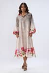 Shop_Label Niti Bothra_Black Tencel Beads, Sequins, Embroidery Collared Floral Pattern Dress _Online_at_Aza_Fashions