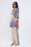 Label Niti Bothra_Blue Tencel, Silk Beads, Sequins, Embroidery Stripe Pattern Tunic With Pant _Online_at_Aza_Fashions