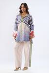 Buy_Label Niti Bothra_Blue Tencel, Silk Beads, Sequins, Embroidery Stripe Pattern Tunic With Pant _at_Aza_Fashions