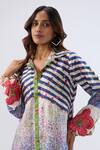 Label Niti Bothra_Blue Tencel, Silk Beads, Sequins, Embroidery Stripe Pattern Tunic With Pant _at_Aza_Fashions