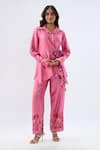 Buy_Label Niti Bothra_Pink Tencel, Silk Beads, Sequins, Embroidery Polka Dot Print Shirt With Pant _at_Aza_Fashions